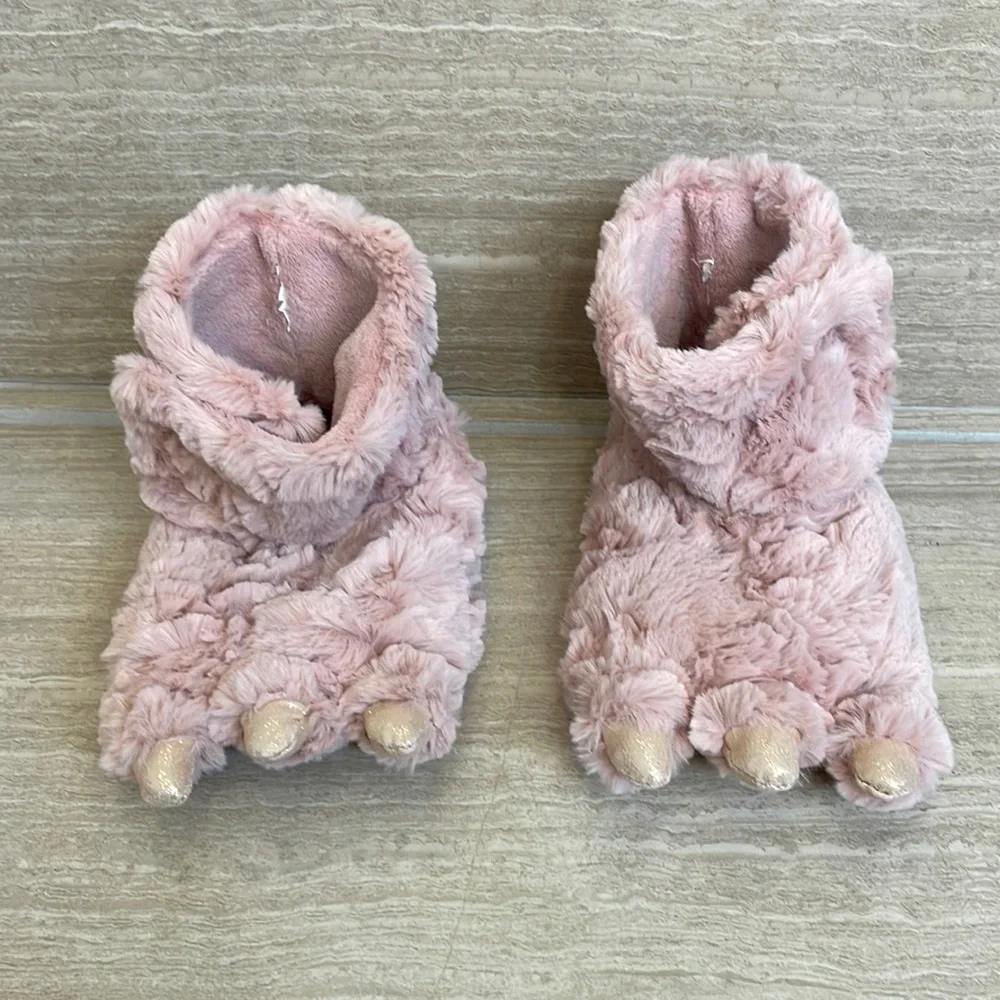 UEC Girls Size 11/12 Pink Monster Dinosaur fuzzy comfy slippers play shoes